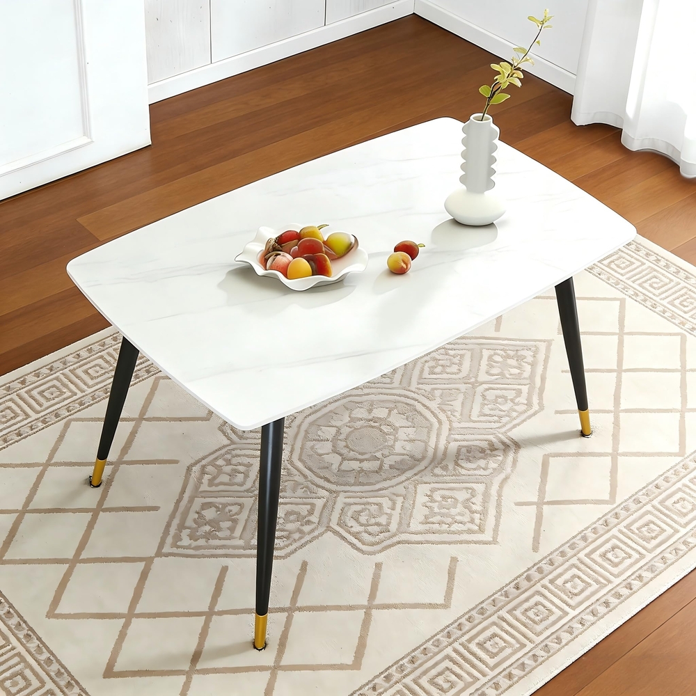Elegant White Dining Table with Black and Gold Legs